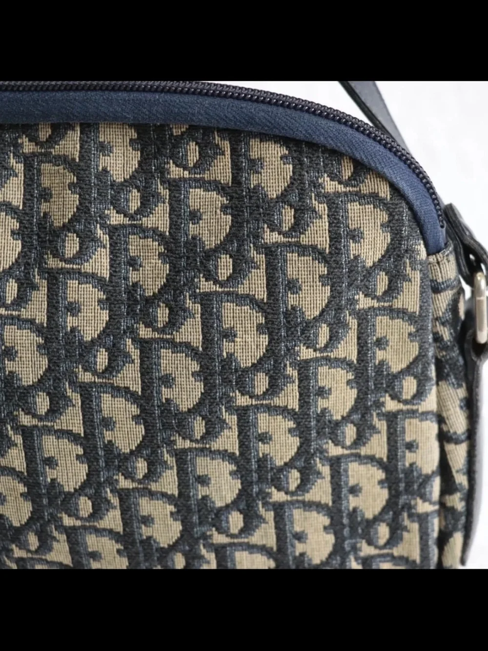 Dior Navy and Beige Monogram Shoulder Bag with Gold Accent